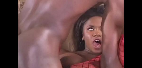  Young ebony in red fishnets Ariel Alexus gets pounded and creamed by black cock